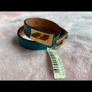 NWT Hèrmes Blue Drag Double Tour Leather Bracelet